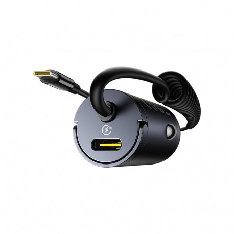 Auto mini ladetajs Tiny Star 30W 12-24V USB-C PD3.0 ar iebuvetu USB-C atsperu kabeli 30W 1 4 m  meln