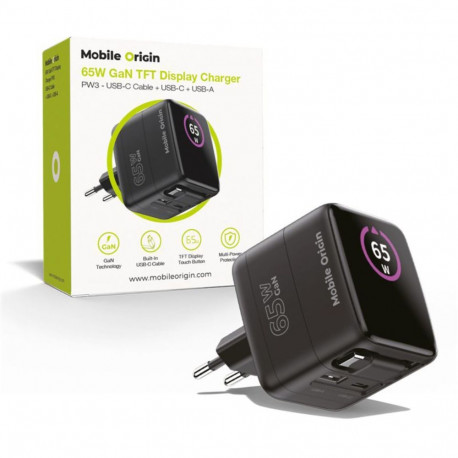 Mobile Origin laadija PW3 65W GaN keritav USB-C-USB-A kaabel 65cm