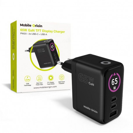 Mobile Origin laadija PW20 65W GaN 2x USB-C + USB-A