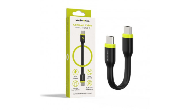 Mobile Origin kaabel USB-C-USB-C kompaktne 10cm, must