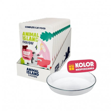 ANIMAL ISLAND Everyday Beef in broth Box - wet cat food - 12x85g + free plate