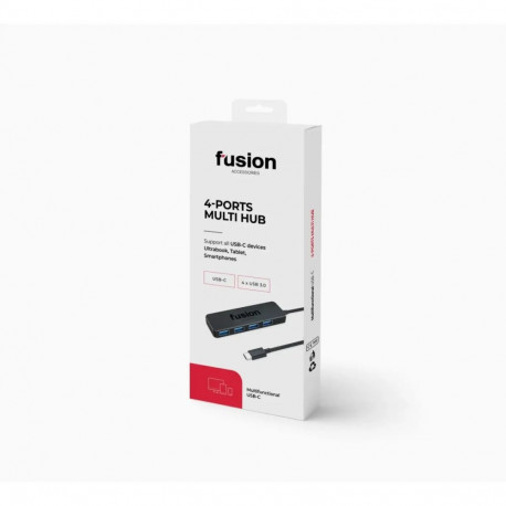 Fusion Accessories 4-in-1 USB-jaotur | USB-C kuni 4x USB 3.0 | must