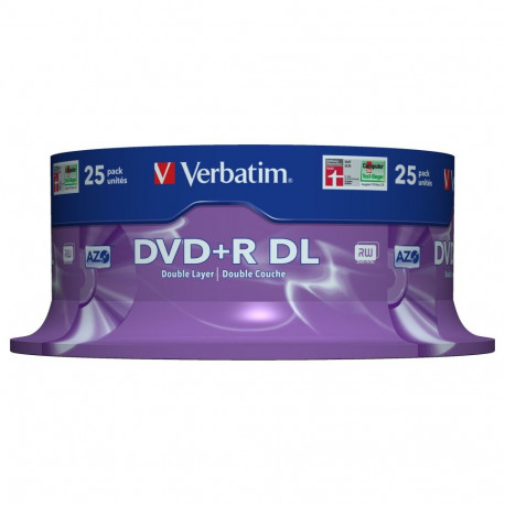 "1x25 Verbatim DVD+R Double Layer 8x Speed, 8,5GB matt silver"