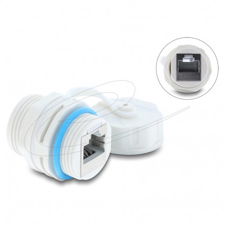 "Delock Kabelverbinder RJ45 Buchse zu RJ45 Buchse Cat.6A mit M23.5 x 1,5 mm Gewinde und Verschlusska