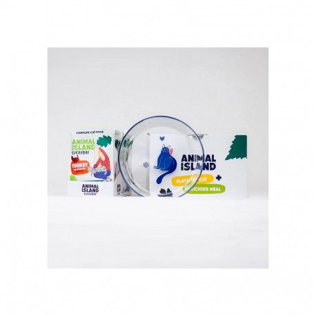 ANIMAL ISLAND märg kassitoit igapäevane kalkun puljongis karp 12x85g koos tasuta taldrikuga