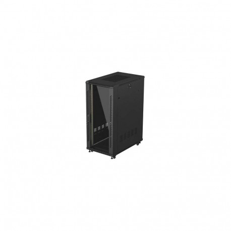 RACK CABINET 19" FREE-STANDING 27U/600X1000 (FLAT PACK) WITH GLASS DOOR BLACK LANBERG