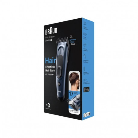 Hair Clipper - Braun HC5350 ProPower Motor, self-sharpening blade, USB charging, blue