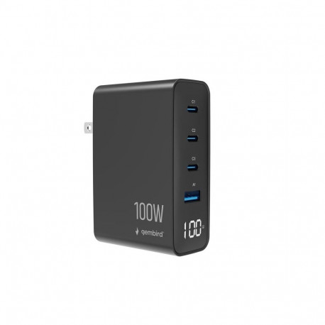 Universal charger GaN 100W LCD 3xUSB-C 1xUSB-A black