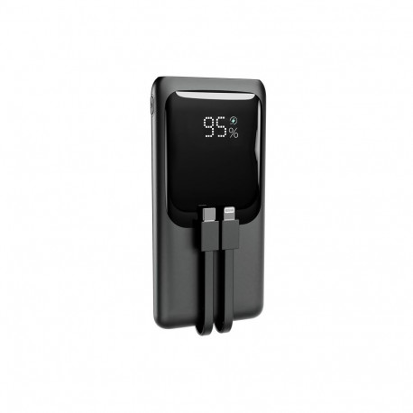 PowerBank 10000mAh with integrated cable LCD, QC3.0 20W, black