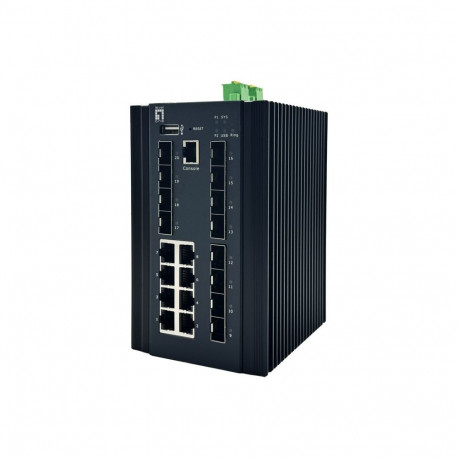 LevelOne 20-Port L2 Plus Managed Industrial Switch, 8 x 1GbE RJ45, 8 x 1GbE SFP, 4 x 1/2.5GbE SFP, D