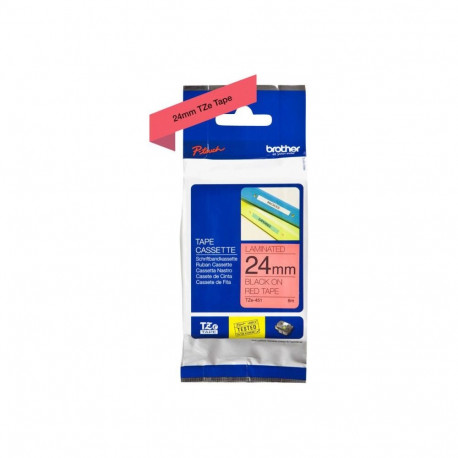Brother | TZe-451 Laminated Tape | Black On Red | TZe | 8 m | 2.4 cm