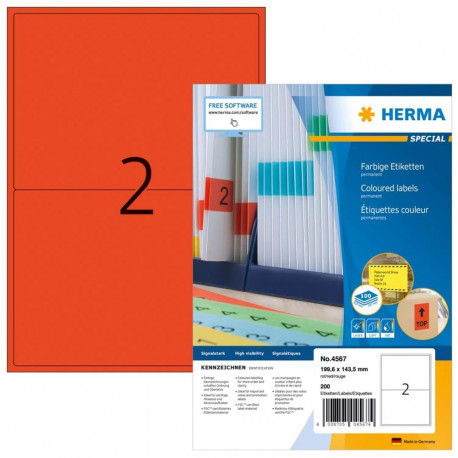 HERMA etiketid 4567 iseliimuvad ristkülikukujulised 200tk, punane