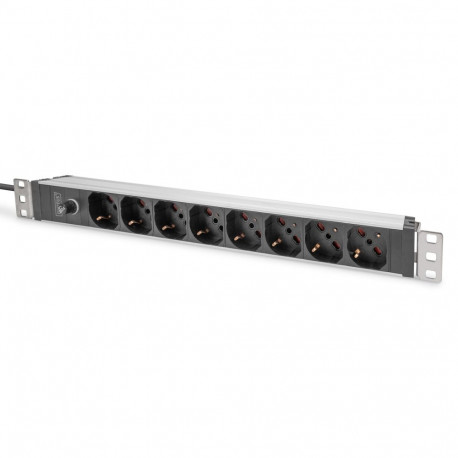 Digitus Socket strip with aluminum profile and back-up fuse, 8-way Italian output, 2 m cable IEC C14