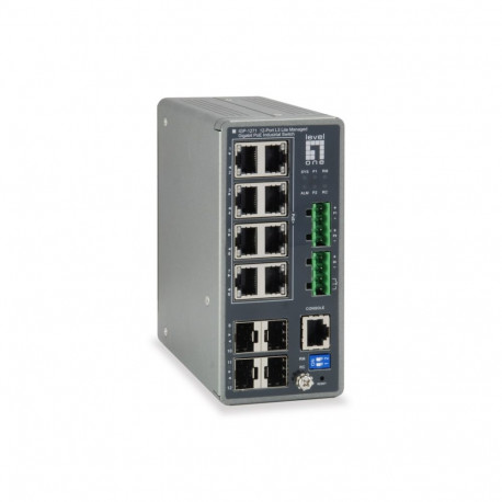 LevelOne lüliti TURING 12-pordiline L3 Lite hallatav gigabit tööstuslik 8 PoE väljundit 240W 802.3at