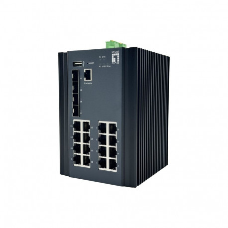 LevelOne tööstuslik haldatav gigabit L2 Plus võrgulüliti 20-Port, 16x 1GbE RJ45, 4x 1/2.5GbE SFP, DI