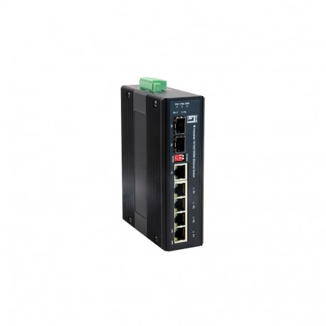 LevelOne 6-Port Gigabit Industrial Switch, 1 x SFP, 1 x SFP/RJ45 Combo, -40°C to 75°C, DIN-Rail