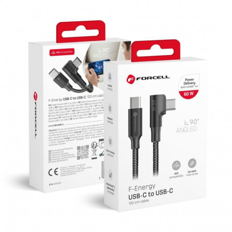Forcell Cable USB C to USB C Forcell F-Energy QC4.0 PD 5A 100W Cafule 90 2 m CC-1Deg black