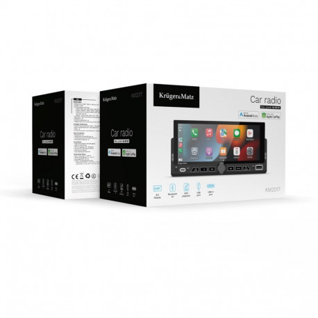 Car Radio - Kruger&Matz KM2017 1DIN CarPlay/Android Auto, 6.9-Inch Display, Bluetooth 5.1