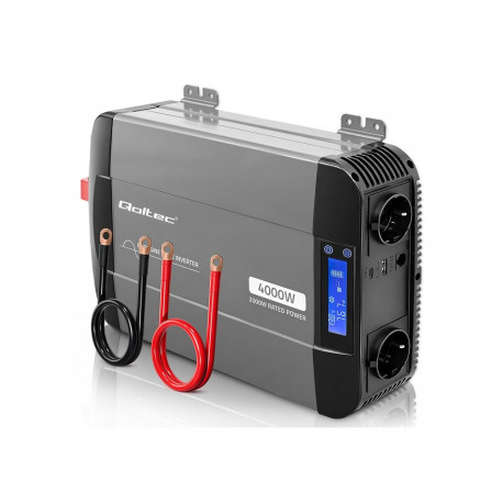 Qoltec Przetwornica napięcia Pure Sine Wave | 12V na 230V | 2000/4000W | LCD | USB | USB-C | Kompaty