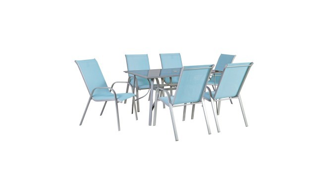Aiamööbli komplekt DENVER laud ja 6 tooli (22103), 148x88xH72cm, lauaplaat: 5mm laineklaas, värvus: 