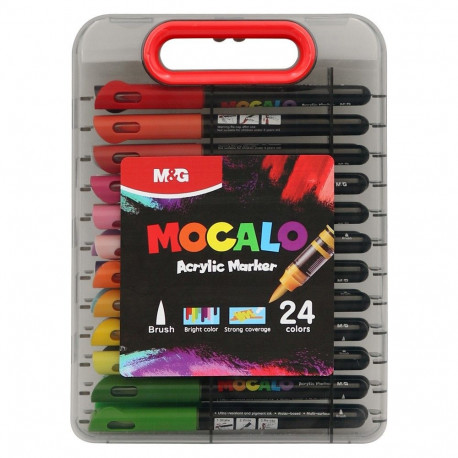 M&G Mocalo akrüülmarkerid pintselotsaga, komplekt 24tk