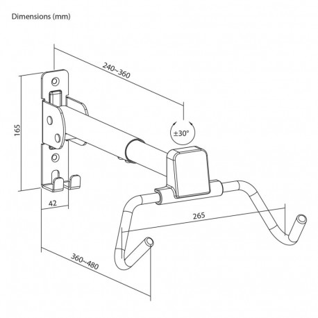Bicycle Rack - Maclean MC-172 Horizontal Wall-Mounted Bike Rack, Max Load 30 kg, Adjustable Angle