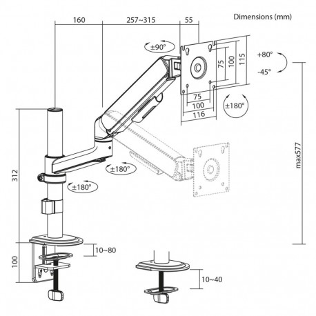 Monitor Mount - Ergo Office ER-691 W, Gas Spring, 17"-32", Max 10 kg, Matte White