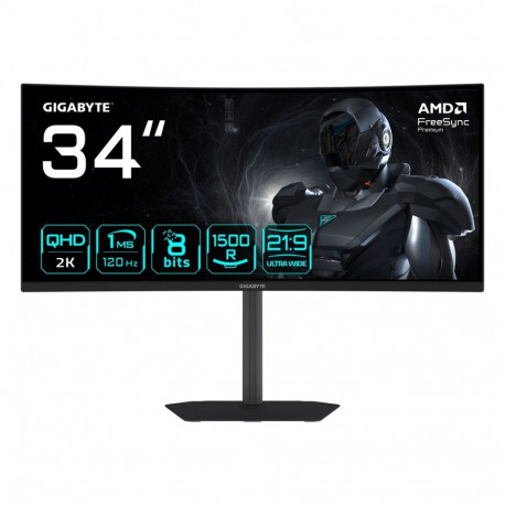 GIGABYTE GS34WQCA 34" WQHD Curved Gaming Monitor - 3440 x 1440, 1500R, 120Hz, 1ms, 300 cd/m², FreeSy