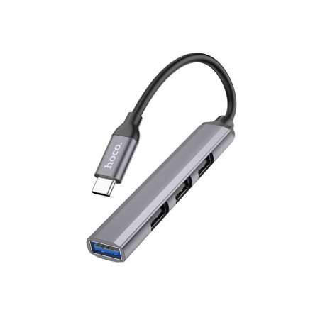 Adapter HUB 4w1 (USB 3.0+USB 2.0 x 3) USB-A Hoco HB26 szary