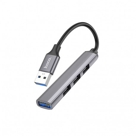 Adapter HUB 4in1 (USB 3.0+USB 2.0 x 3) USB-A Hoco HB26 szary