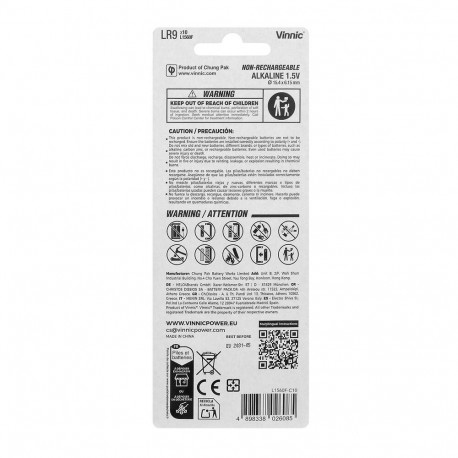 Battery - Vinnic LR9 L1560 625 EPX Alkaline Batteries 10 Pcs 1.5V