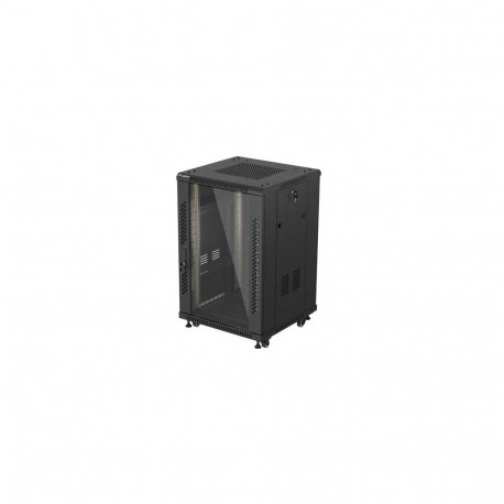 19-inch 18U floor-standing rack cabinet, 600x600, perforated door, LCD (flat-pack), black