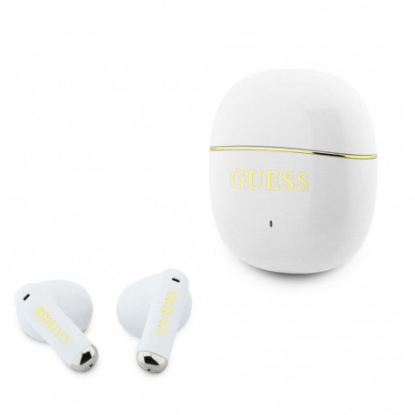 Guess Gold Line Glossy Classic Logo TWS Wireless Earphones White
