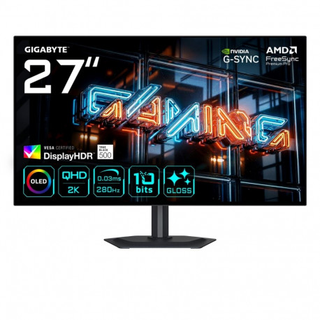 GIGABYTE MO27Q28GR 27” Glossy WOLED QHD Gaming Monitor - 2560 x 1440, 280Hz, 0.03ms, 335 cd/m², Disp