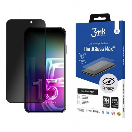 3mk glass screen protector iPhone 15 Plus Privacy HardGlass Max, black