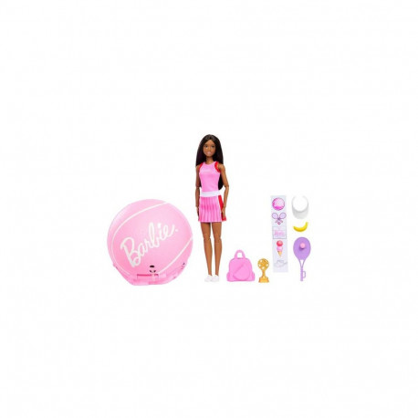 Barbie Team Roll and Reveal Tennis Player Doll and Accessories, Fashion Doll, 8 Surprises & Tenn