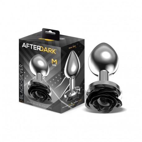 Metal Anal Plug with Black Rose Base Size M
