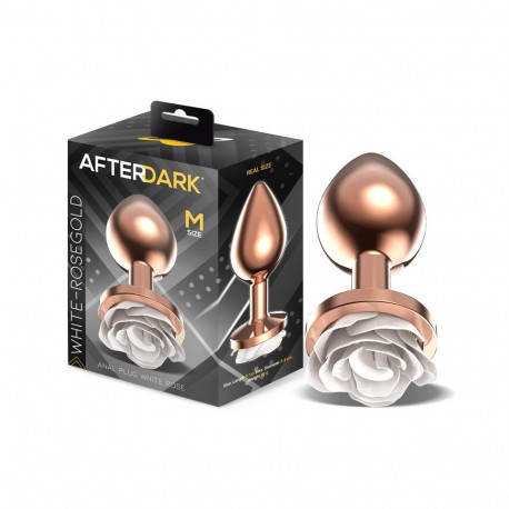 Anaalplug metallist valge roosi alusega suurus M, roosakuldne