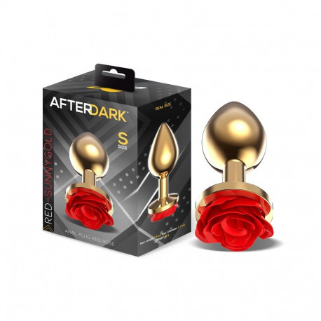 Golden Metal Anal Plug with Red Rose Base - Size S