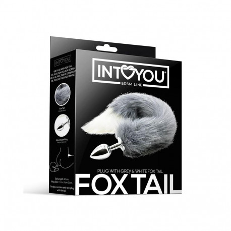 Anal Plug with Grey and White Foxy Tail