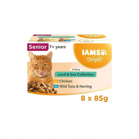 IAMS DELIGHTS Senior Land & Sea Collection in Gravy box – wet cat food – 8x85g