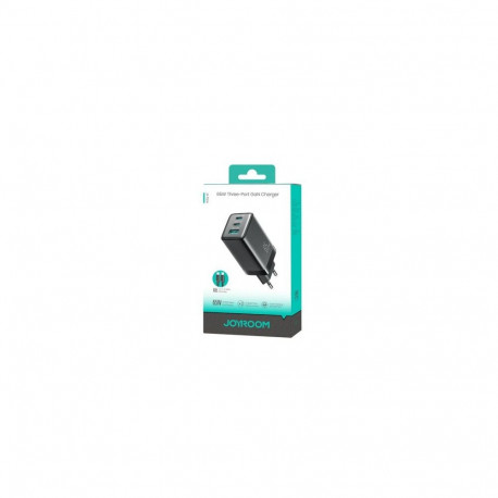 Joyroom Travel Charger GaN Fast Charger C+C+U, PD 65W with Type-C to Type-C Cable (1.2m), Black (JR-