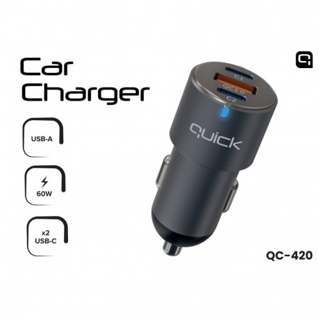 Quick QC-420 Car Charger with USB / 2x USB-C 60W