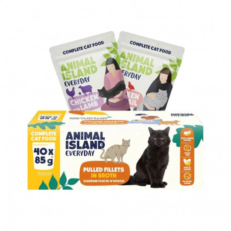 ANIMAL ISLAND Everyday Fillets in broth Chicken with lamb and Chicken with quail Box - wet cat food 