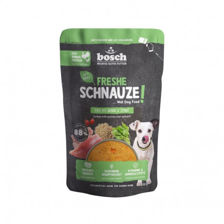 BOSCH märg koeratoit Freshe Schnauze kalkuniga, kinoaga ja spinatiga 250g