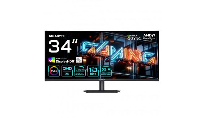 GIGABYTE MO34WQC36 34" WQHD kõver mängumonitor 3440 x 1440, 360Hz, 0.03ms, KVM, 300cd/m², FreeSync P