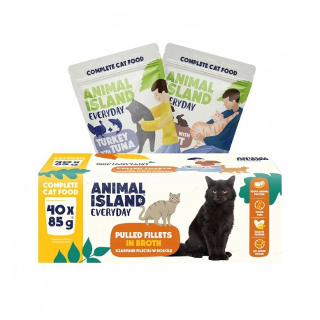 ANIMAL ISLAND Everyday Fillets in broth Turkey with tuna and Veal with rabbit Box - wet cat food - 4