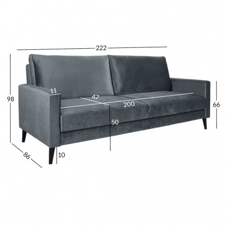 Sofa bed ANNA with storage box, grey velvet