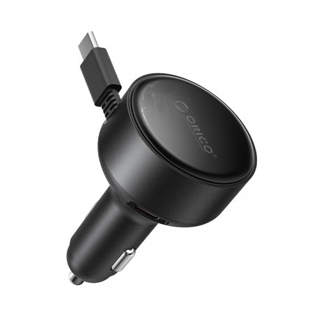 Orico FC-60-2C 60W car charger with retractable USB-C cable 65 cm - black
