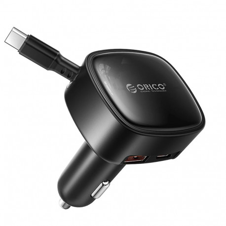 Orico FC-66-1A2C 66W Car Charger with Built-in Retractable USB-C Cable - Black